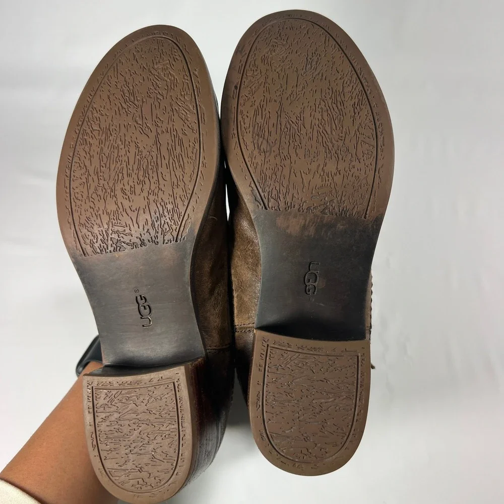 UGG Krewe Ankle Boots Womens 8 Chocolate Brown‎ Leather Moto Harness 1004207